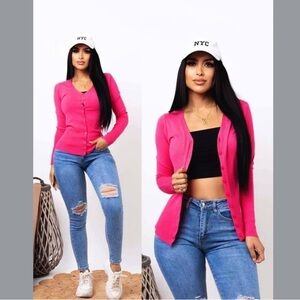NWT Basic Button-Up Sweater fuchsia pink ONE SIZE